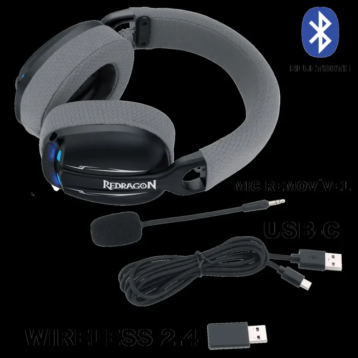 Headset Redragon Skuld PRO Gamer Preto Sem Fio BLUETOOTH USB - Imagem 2
