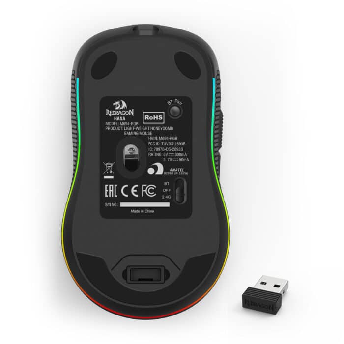 MOUSE GAMER REDRAGON HANA PRETO RGB USB/BT/WIRELESS M694 - Imagem 8