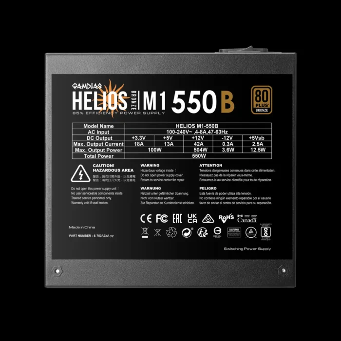 Fonte Gamdias Helios M1-550B 550W 80 Plus Bronze PFC S/CABO - Imagem 6