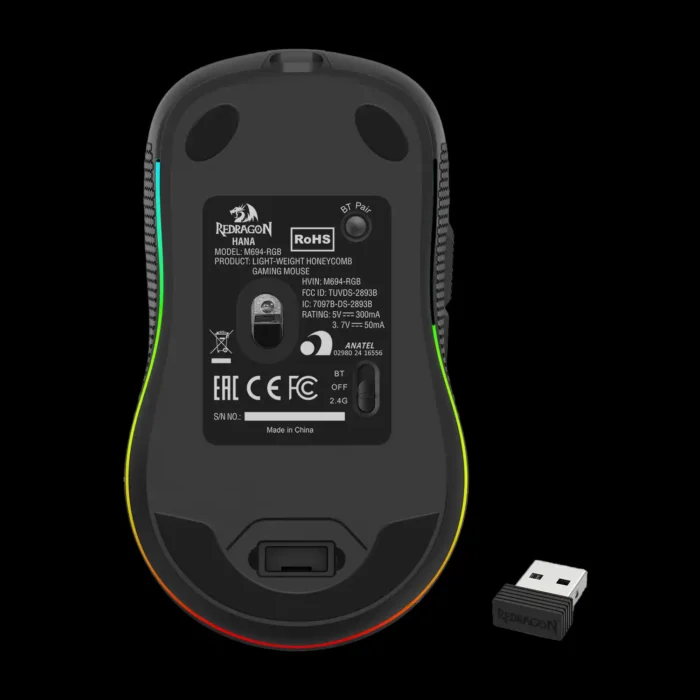 Mouse Redragon Hana Preto Rgb Usb/bt/wireless M694 - Imagem 4