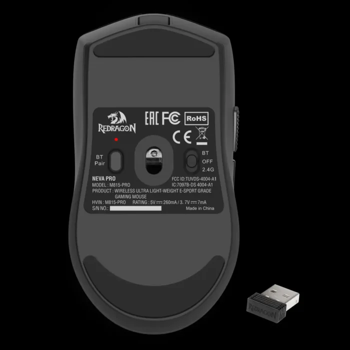 Mouse Redragon Neva Pro | 26000 DPI | USB + BT Sem Fio Preto - Imagem 3