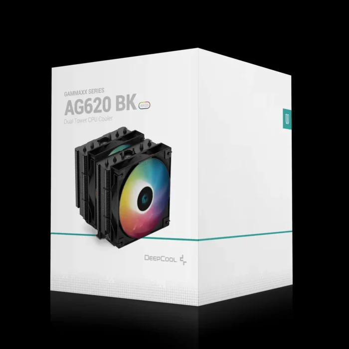 cooler-deepcool-ag620-bk-preto-imagem-10-fundo-preto Air Cooler DeepCool AG620 Full Black Preto Dual-Tower ARGB - Imagem 5