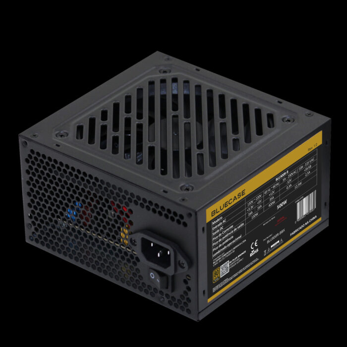 fonte-bluecase-1 Fonte Bluecase 500W ATX 80 Plus Bronze Bivolt Preto Com Cabo - Imagem 2