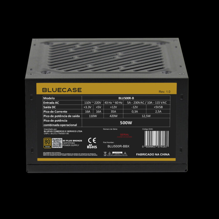 fonte-bluecase-4 Fonte Bluecase 500W ATX 80 Plus Bronze Bivolt Preto Com Cabo - Imagem 3