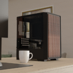 Gabinete Bluecase BG-060 EKO vista frontal mostrando mesh e madeira