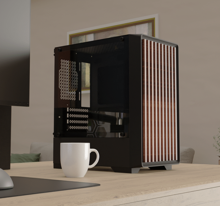 Gabinete Gamer Bluecase BG-060 EKO Preto Frente em Madeira - Imagem 2