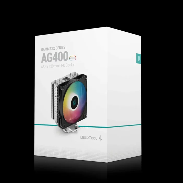 cooler-deepcool-gammaxx-series-ag400-argb-preto-prata-imagem-10-fundo-preto Air Cooler DeepCool AG400 ARGB Preto 4 Heatpipes 220W TDP - Imagem 9