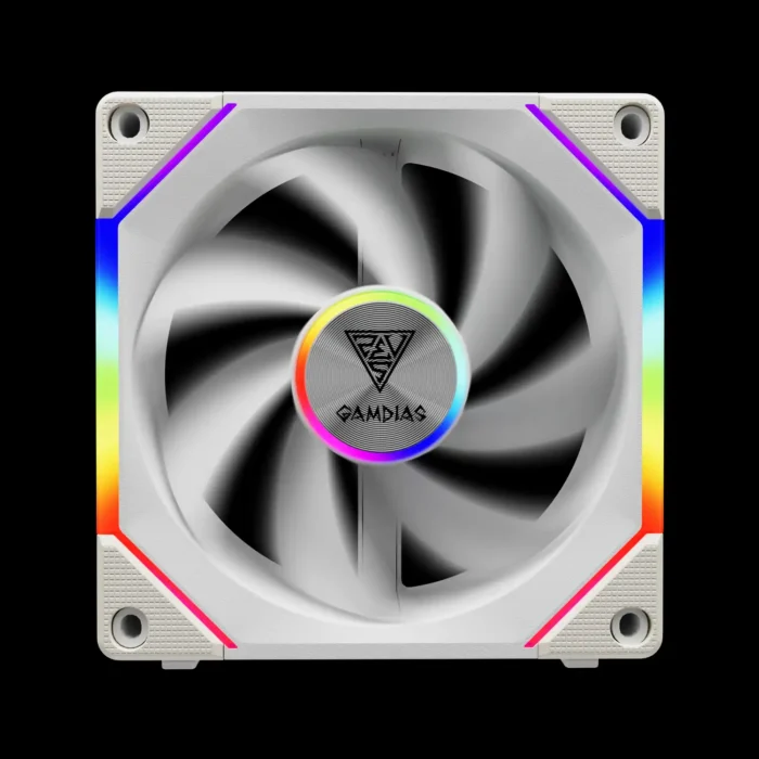 kit-3-fans-aeolus-p2-1203u-argb-branco-imagem-3-fundo-preto Kit 3 Fans Gamdias Aeolus P2-1203U Branco ARGB Controladora - Imagem 2