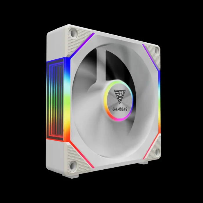 kit-3-fans-aeolus-p2-1203u-argb-branco-imagem-4-fundo-preto Kit 3 Fans Gamdias Aeolus P2-1203U Branco ARGB Controladora - Imagem 3