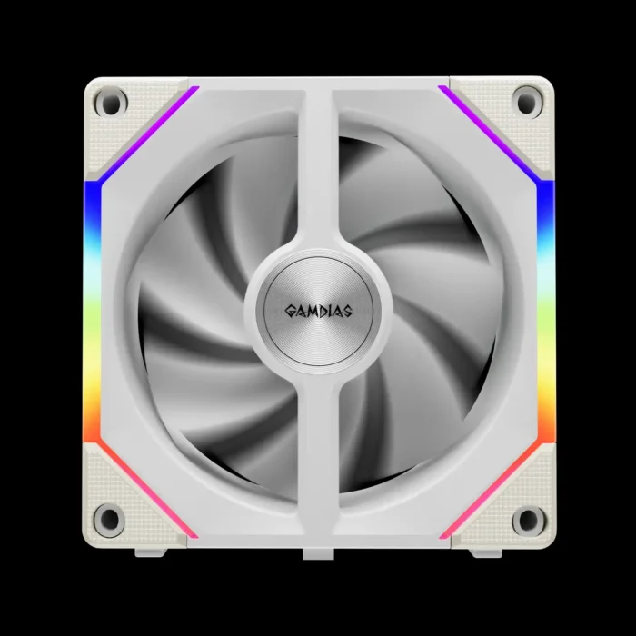 kit-3-fans-aeolus-p2-1203u-argb-branco-imagem-6-fundo-preto Kit 3 Fans Gamdias Aeolus P2-1203U Branco ARGB Controladora - Imagem 4