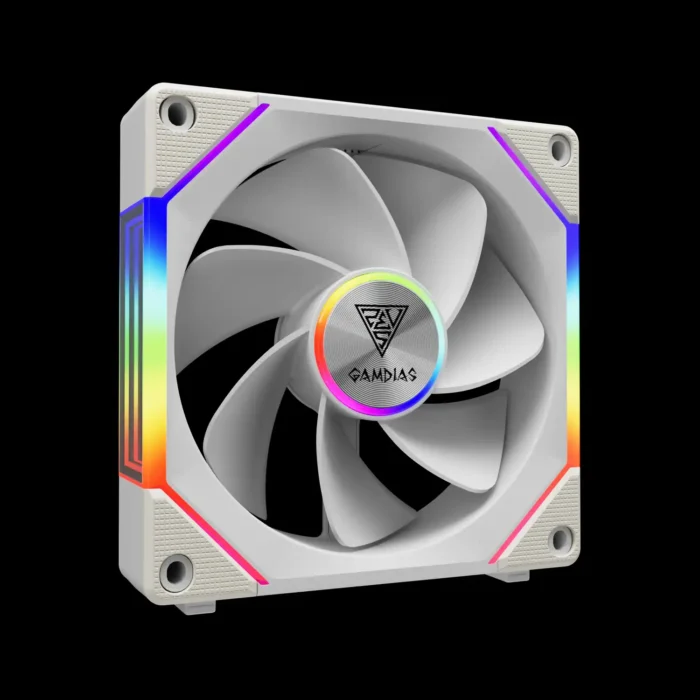 kit-3-fans-aeolus-p2-1203u-argb-branco-imagem-8-fundo-preto Kit 3 Fans Gamdias Aeolus P2-1203U Branco ARGB Controladora - Imagem 5