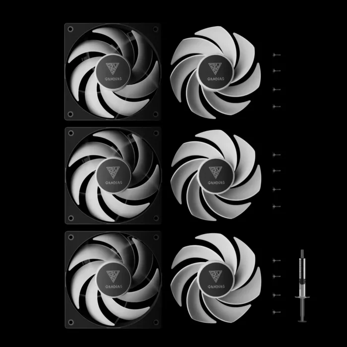 m1-1203-argb-kit-3-fans-notus-m1-1203-argb-preto-imagem-8-fundo-preto Kit 3 Fans Gamdias Notus M1-1203 ARGB 120mm C/ Reverse Blade - Imagem 9