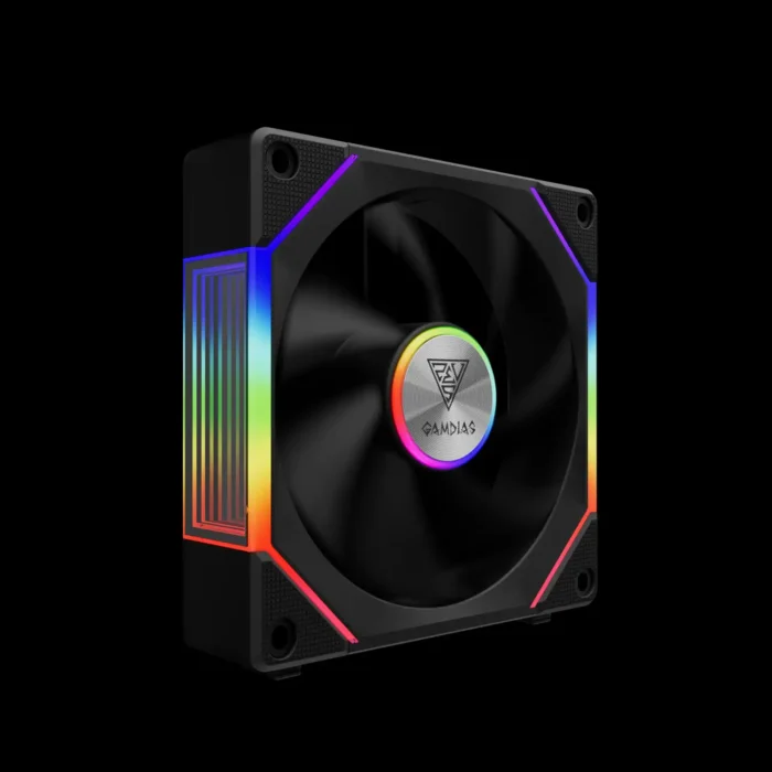 p2-1203-kit-3-fans-aeolus-p2-1203-argb-preto-imagem-3-fundo-preto Kit 3 Fans Gamdias Aeolus P2-1203 Preto ARGB Reverse Blade - Imagem 4