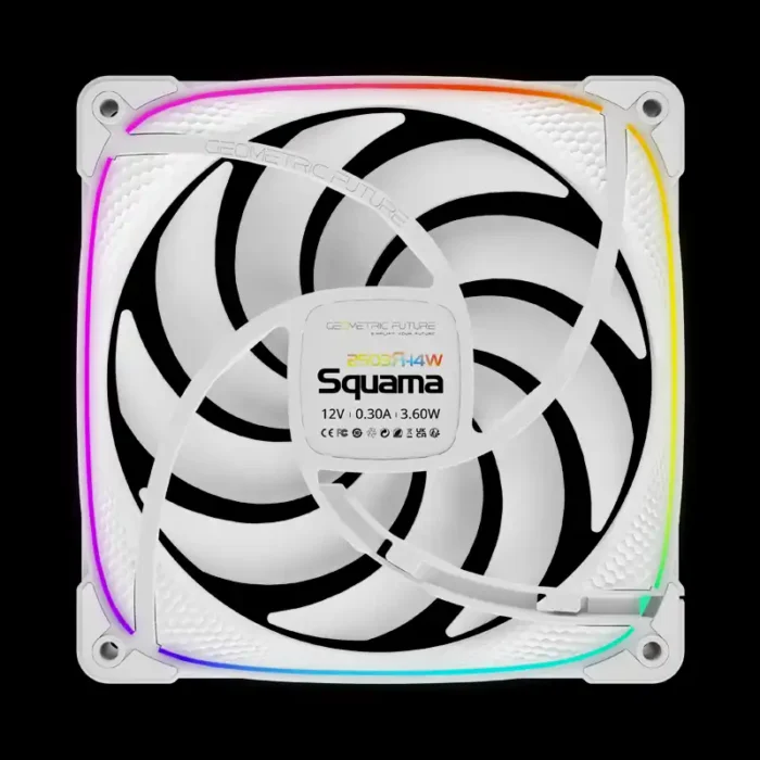 squama-reverse-blade-2503rw-14s-rgb-branco-imagem-3-fundo-preto Fan Geometric Future Squama 2503R-14W ARGB 140mm Branco Reverse Blade - Imagem 3
