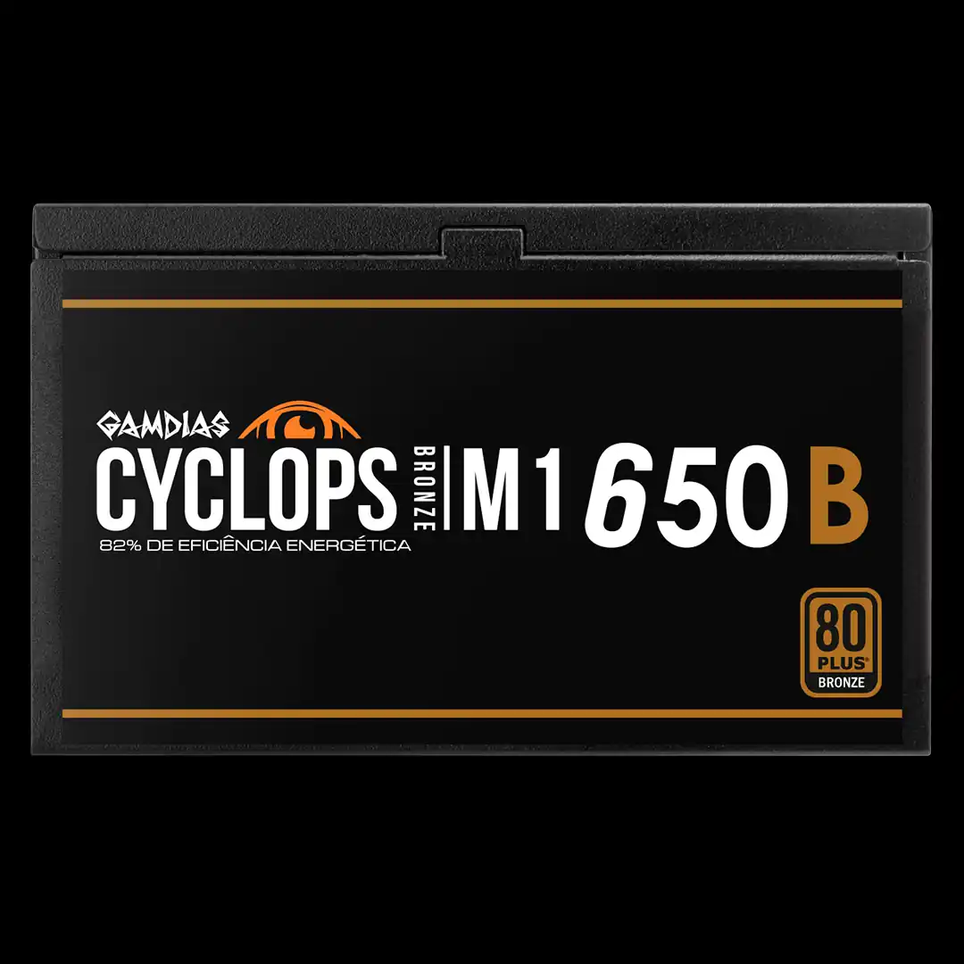 285884952e18ad6d2abd84bc1943a887.webp Fonte Gamdias Cyclops 650W vista frontal com cabos flat