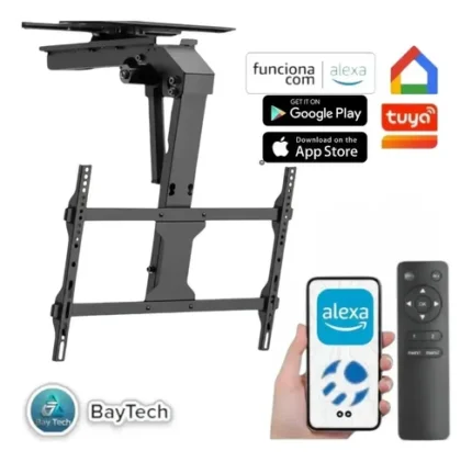 Suporte motorizado de teto para TV Bluecase preto instalado em sala