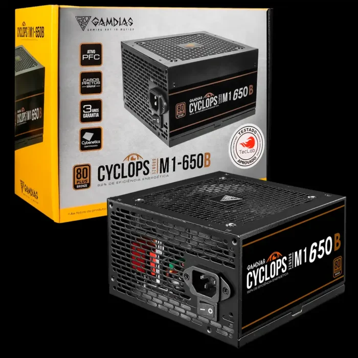 Detalhe dos cabos flat da fonte Gamdias Cyclops 650W