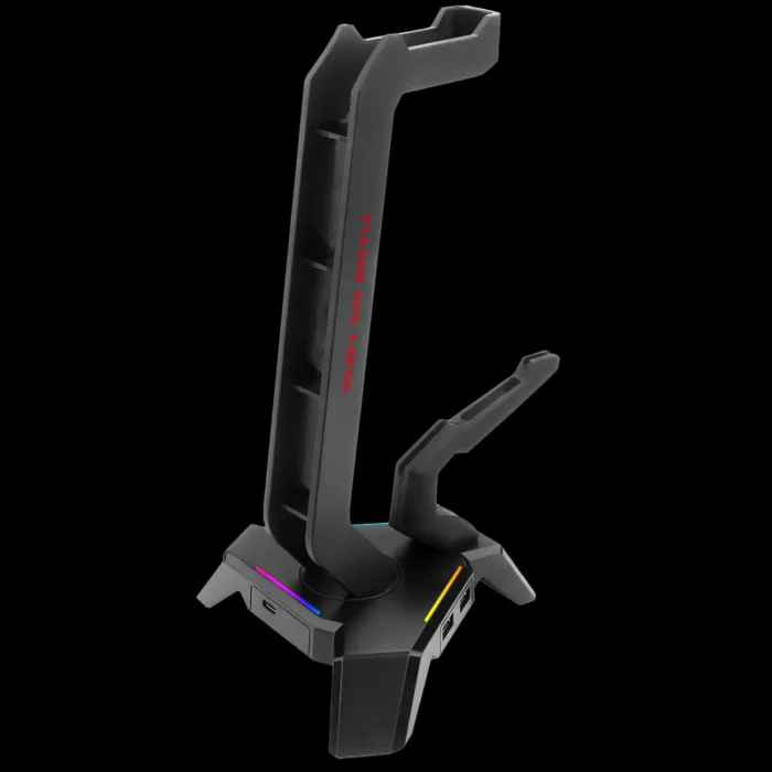 Suporte para headset Redragon em ambiente gamer organizado