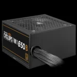 Fonte Gamdias Cyclops 650W lado com conexões de energia