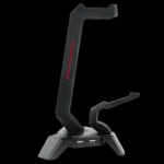 Detalhe das quatro portas USB 2.0 no suporte para headset Redragon