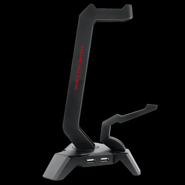 Detalhe das quatro portas USB 2.0 no suporte para headset Redragon