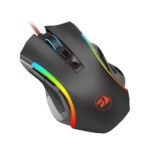 Mouse Gamer Redragon Griffin RGB M607 vista lateral preta com iluminação RGB