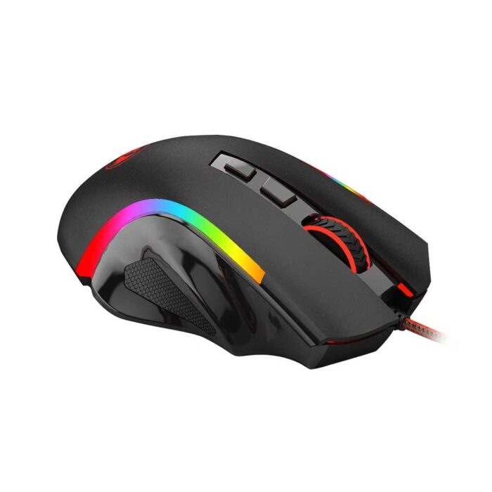 Detalhe do sensor Pixart e botão de troca rápida de DPI do mouse Redragon M607
