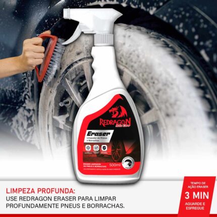 Frasco do limpa pneus e borrachas ERASER 500 ml da Redragon Auto Care