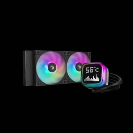 Water Cooler DeepCool LP240 RGB Preto vista frontal com iluminação