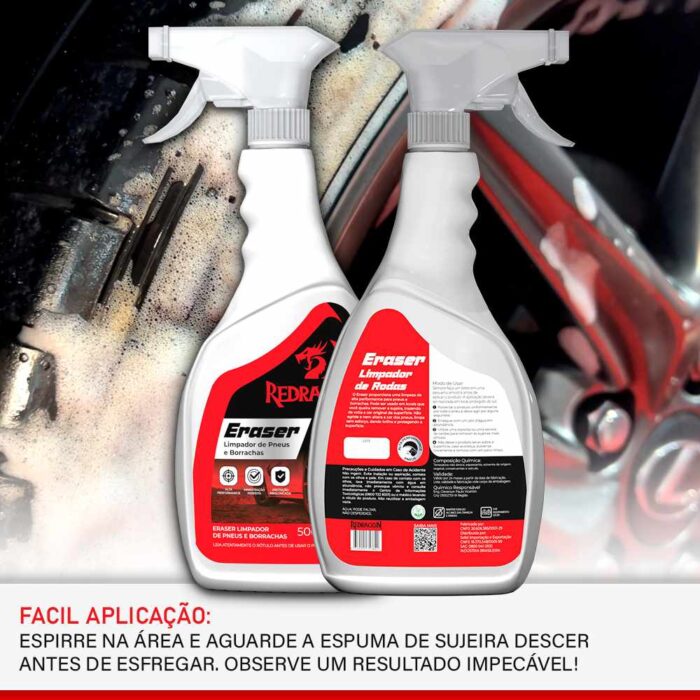 Aplicação da espuma do limpa pneus Redragon ERASER em pneu sujo