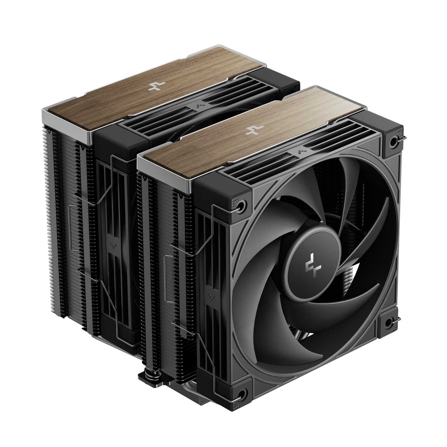 57b13f9af119fdab79abe196ecc073da.jpg Air cooler Deepcool AK620 G2 preto vista frontal com dual tower