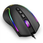 Mouse Gamer T-Dagger Darkangel RGB V3 vista lateral preta com iluminação RGB
