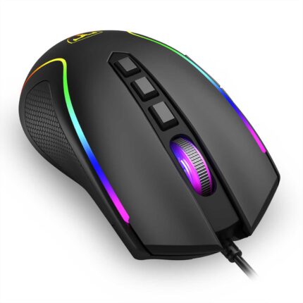 Mouse Gamer T-Dagger Darkangel RGB V3 vista lateral preta com iluminação RGB