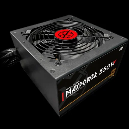 Fonte Kalkan Maxpower 550W vista frontal com cabos flat pretos
